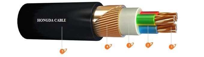 600/1000 V N2xcy Yxc7V Copper Wire Armored Cable Cu/XLPE/Cws/PVC