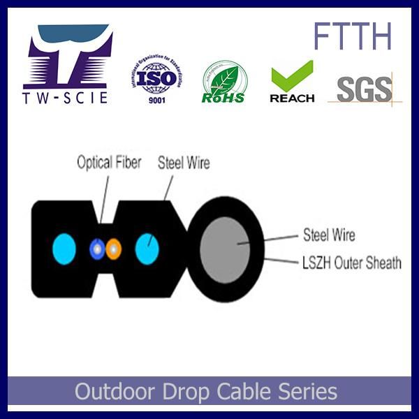 2 Core G657A1 FTTH Drop Cable with Self-Supporting Messenger