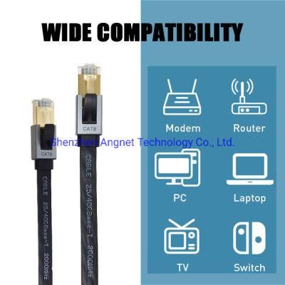 30AWG Cat 8 Flat Cable 2000MHz 40gbps Cat8 Patch Cable U/FTP Cat8 Cable