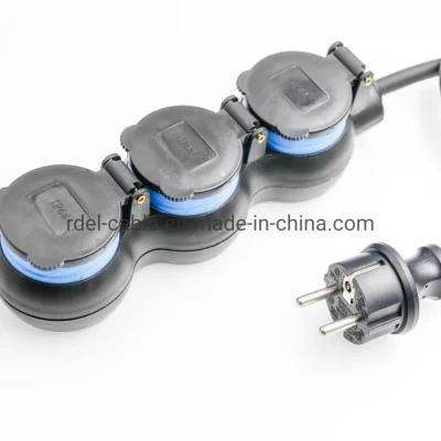 3-Way Moisture-Proof Socket Strip with Cover Rubber Cable Heavy Duty Ce