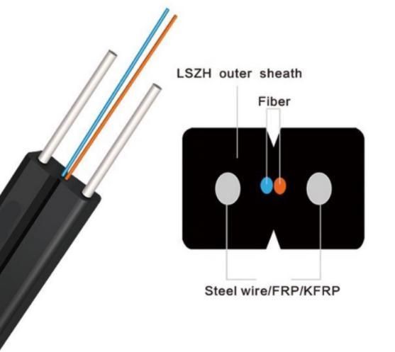 Manufacturing FTTH Drop Cable 1/2/4 Core Single Mode G657A 2 Fiber GJXFH FTTH Fiber Optic Cable