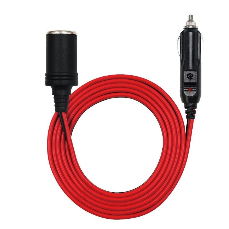 12-24V Car Charge Cigarette Lighter Extension Cable Male to Female Socket, 14AWG Heavy Duty Cigarette Lighter Cord with LED Light, 15A Fuse