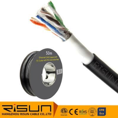 CAT6 Outdoor Bulk Ethernet Cable Direct Burial Unhielded Solid Copper Gel Filled 23 AWG 50m