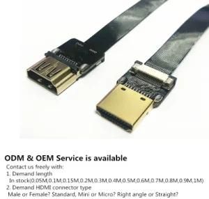 Xaja A4-a Fpv HDMI 2.0 a Female to Standard HDMI Type-a Shielded 20pin FPC Ribbon Flat Fpv Cable 4K*2K 60Hz for Aerial Photography