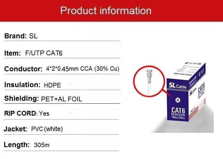 SL Brand LAN Cable FTP Cat 6 Cable CCA Data Cable for Network