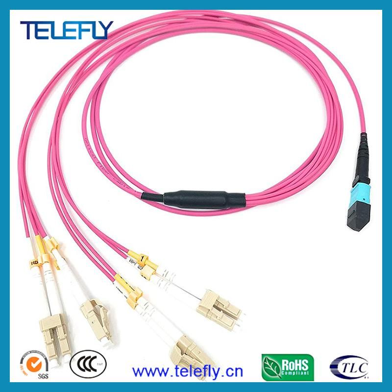 0.3dB Insertion Loss MTP MPO Female to LC Upc Om4 Harness Cable Patch Cord Fibra Optica Patch Cord