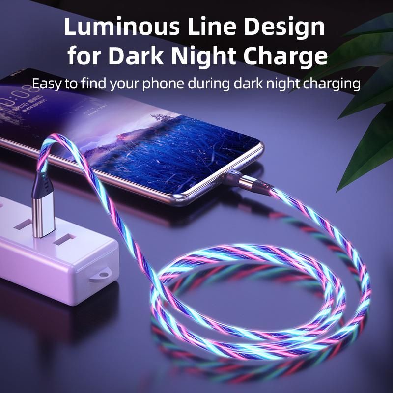 180 Degree Rotation Type C Floe LED Light USB Transfer Charging Cable 3FT LED USB Data Cable