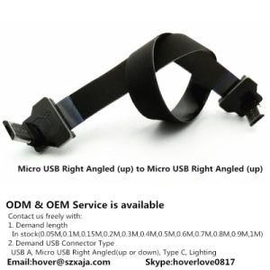 Xaja Slim Flat Micro USB Fpv Flat Slim Thin Ribbon FPC Cable Micro USB 90 Degree up to Micro USB 90 up for Sync and Charging (10CM)