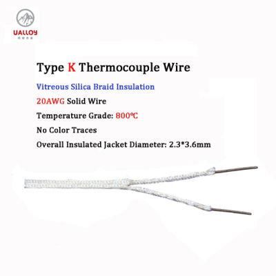 High Temperature Vitreous Silica 800 Degree C Insulated Thermocouple Cable
