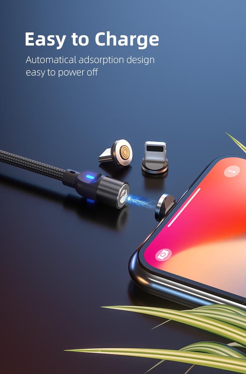 New Style Aluminum Alloy 540 Degree 3 in 1 Magnetic USB Cable Micro V8 Fast Charging Magnet Cable