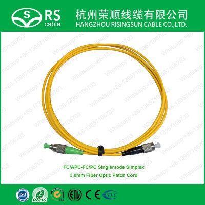 FC/APC-FC/Upc Singlemode Simplex 3.0mm Fiber Optic Patch Cord