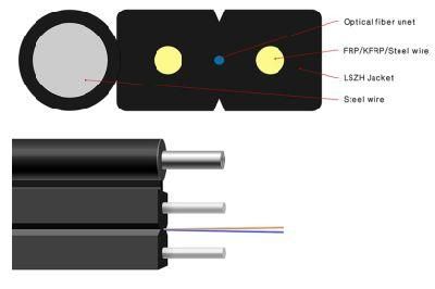 Factory Price All Dielectric 1/2/4 Cores Fibers Drop (GJYXFCH) FTTH Fiber Optic Cable with FRP Strength LSZH Jacket