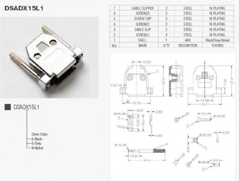 D-SUB Plug ABS Plastic Dsadx15L1 Connector Cover