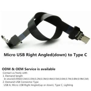 Xaja 5/10/15/20/30cm Thin Ultra FFC USB Data Flexible Ribbon Flat Cable Micro USB up Angled to Type C USB Straight Connector