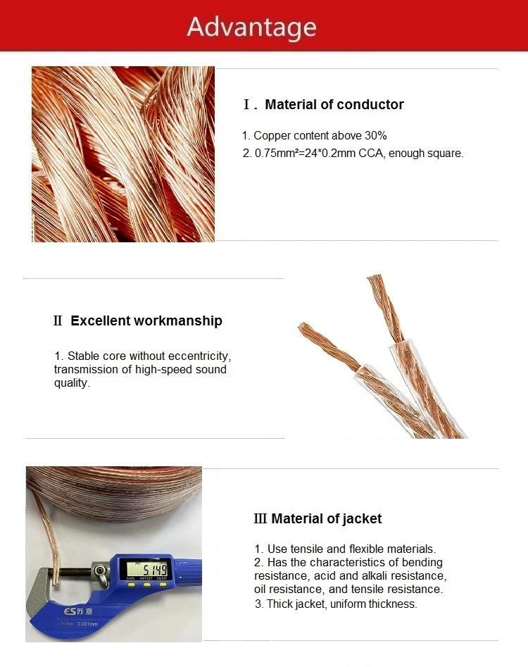 Speaker Cable Manufacturer Factory 2 Core Tinned Copper Audio Line for Concert Home Theater Audiophile