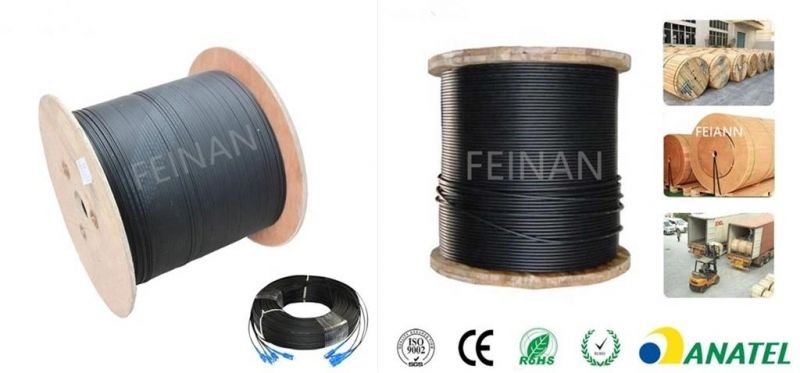 Factory Supply 1 2 4 Core FTTH with Messenger Indoor Outdoor Fiber Optic Drop Cable FTTH