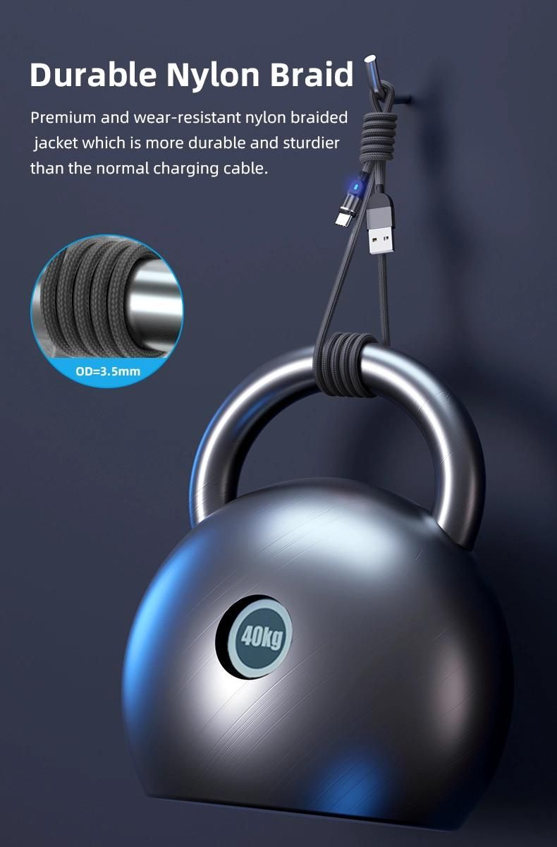 New Upgraded 540 Rotation 3A USB C Data Sync Cable Micro V8 Magnetic USB Charging Cable 3 in 1 Magnetic USB Cable