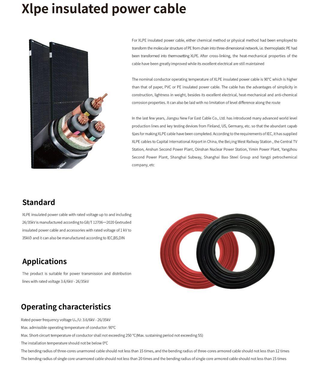 XLPE Insulated Photovoltaic Cable Solar Cable 8.7/10kv-3*95 PV Cable