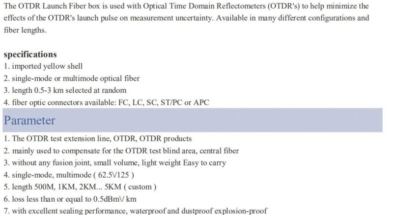 Skycom OTDR Launch Cable Box 500m, 1000m, 2000m