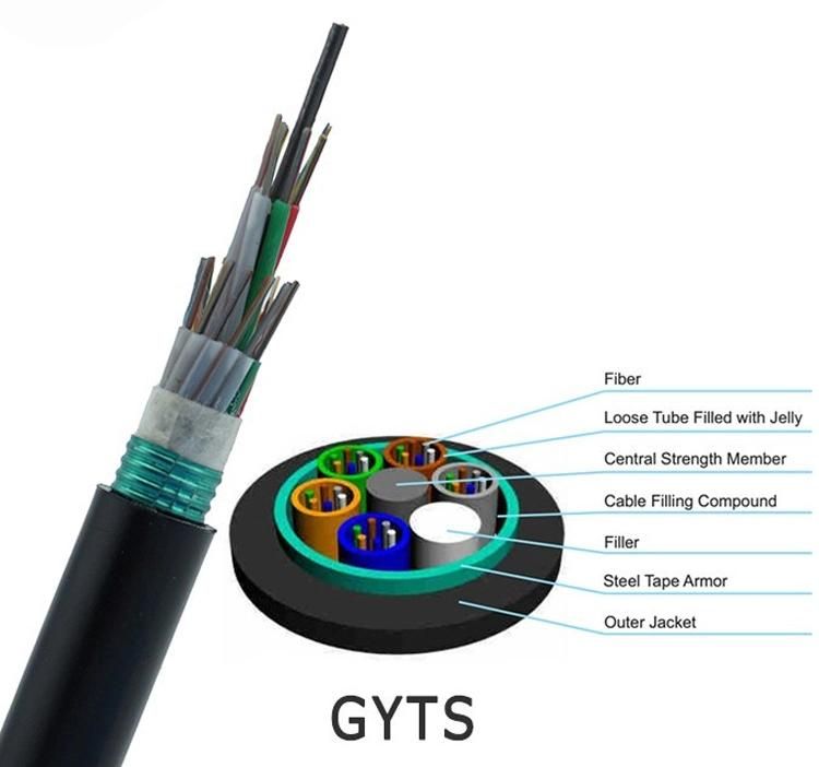 12 24 48 Fiber GYTS Armoured Drop Cable G657A G652D GYTS Fiber Optic Cable