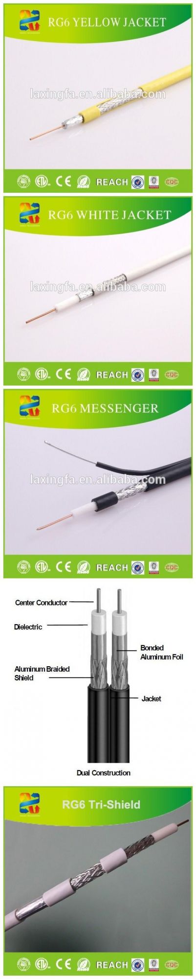 18 Years Manufacturer Produce Coaxial Cable RG6 with Messenger