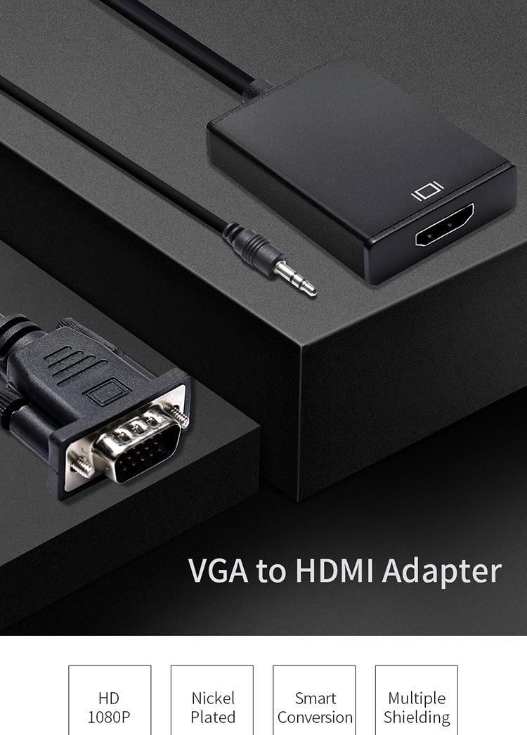 Hot Selling 1080P Audio Input VGA to HDMI Cable Adapter Convertor Output Male to Female for Monitor TV