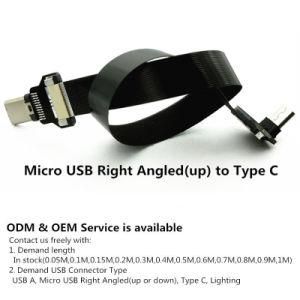Xaja Ultra Thin Flexible Micro USB up Angled Male to Type C Straight Male FFC Fpv Flat Cable