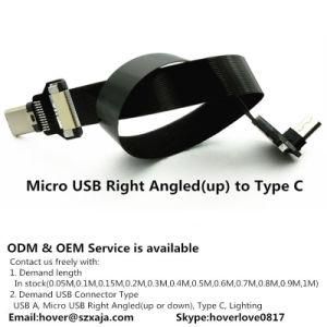 Xaja 40cm/50cm/60cm Ultra Thin USB Flat Ribbon Cable Type C Straight to Male Micro Down Angle Ribbon Cable
