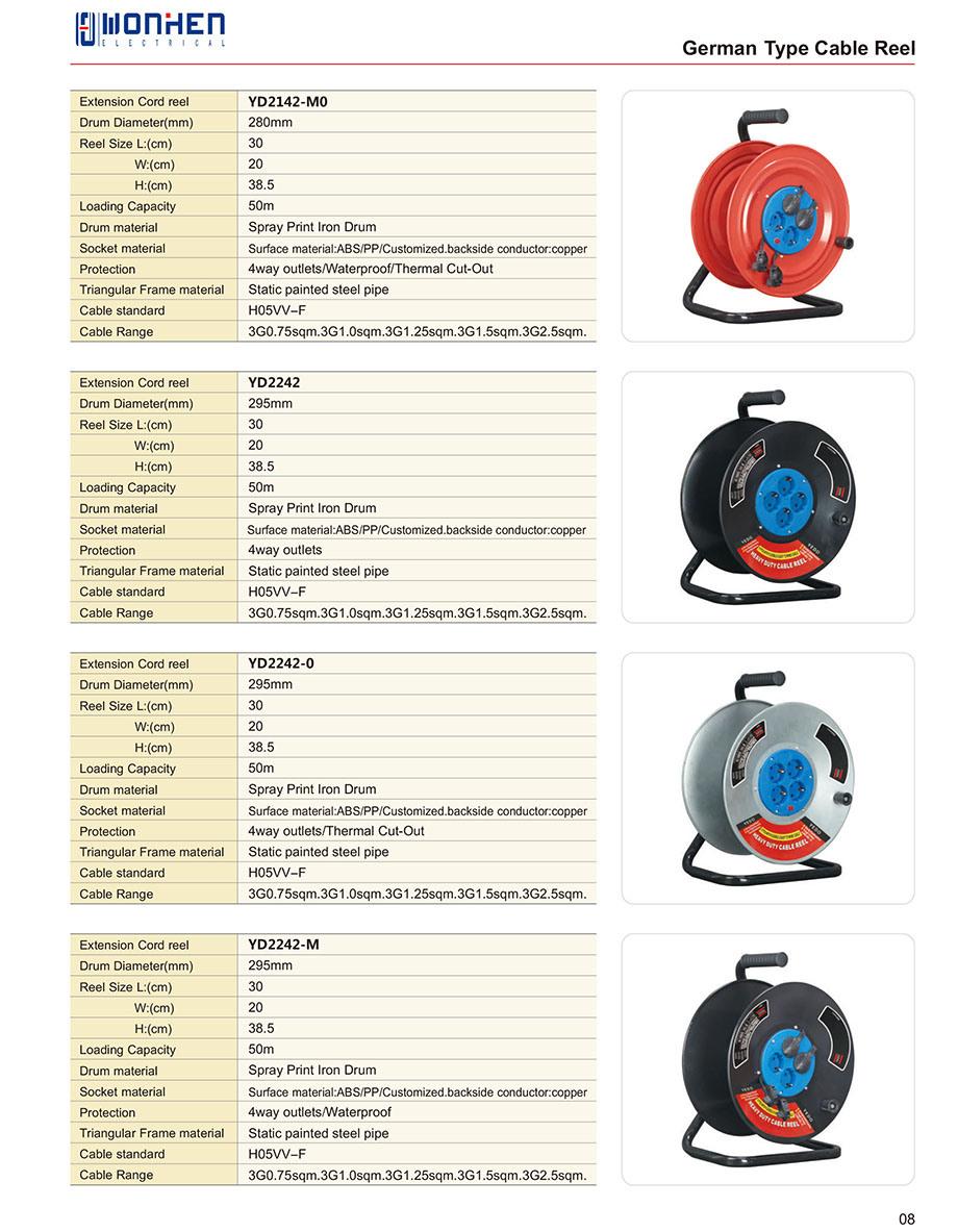 Ce Approval IP44 Socket Retractable Rubber Electric Cable Reel German Type
