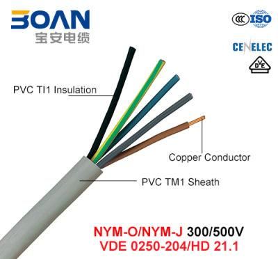 Nym, Electric Wire, 300/500 V, Cu/PVC/PVC Cable (VDE 0250-204/HD 21.1)