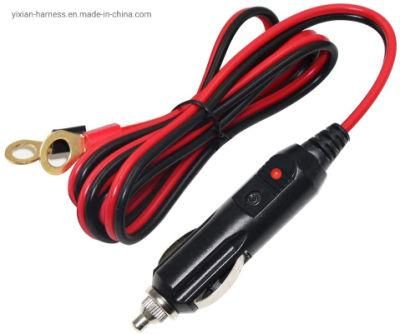 Male Cigarette Lighter to O Ring Terminal Wire Harness Extension Cable - 12V-24V Power Supply Cord Adapter Fuse 15A 16AWG Cable