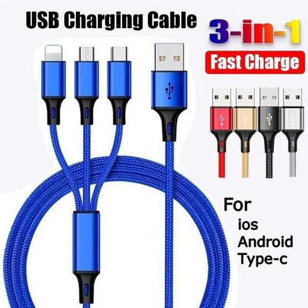 Universal 3 in 1 Charger Data Cable Cord Connector Line for iPhone Android 3 in 1 Multi USB Adapter Charging USB Cable